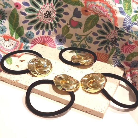 New ZARA 4pc Gold Ponytail Hair Rings - Picture 3 of 10
